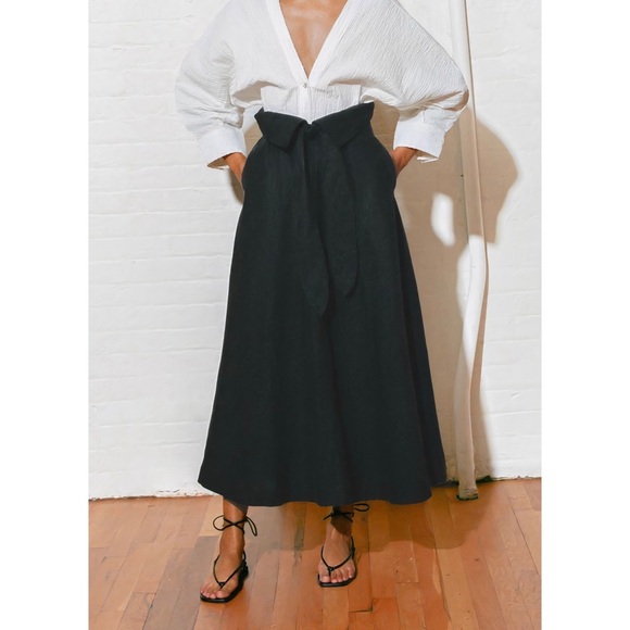 Mara Hoffman Midi Linen-Blend Black Anna Paper-Bag Skirt